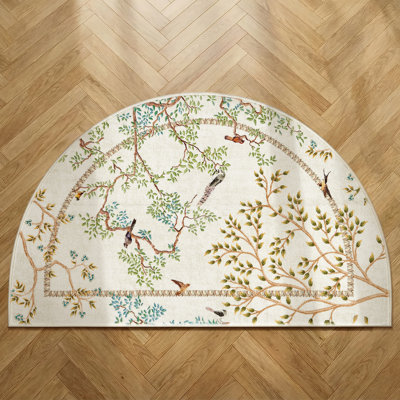 Floral Rug Botanical Birds Print Nature Plants Washable Non-slip