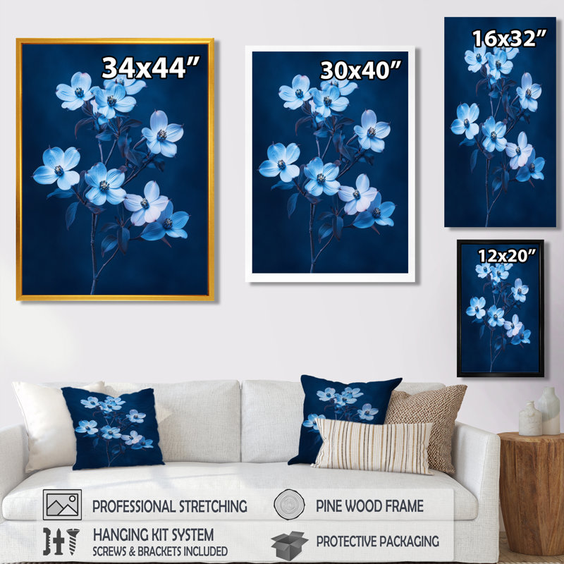 Deepmoody Moody Cornouiller Fleur Clair de Lune I - Tableau encadré, H 44 po x l 34 po, Cadre photo noir
