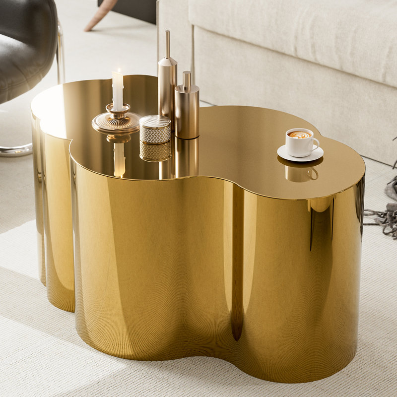 Table basse moderne moderne en acier inoxydable doré, 15.7" H x 19.6" L x 31.4" W