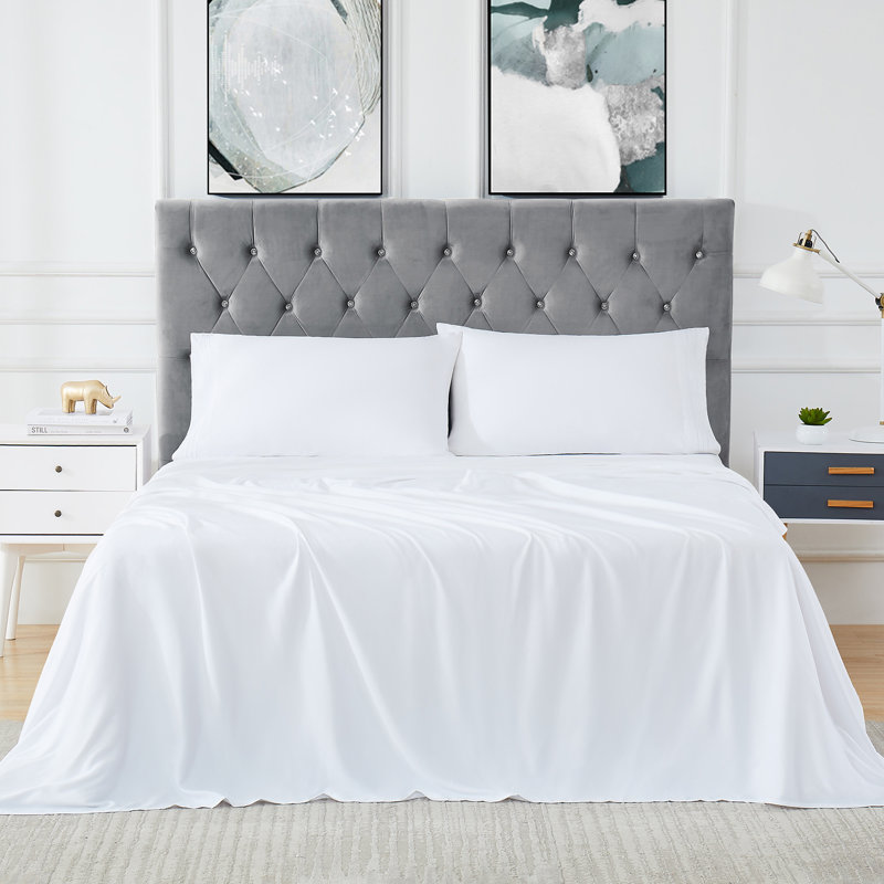 Ensemble de draps en rayonne à refroidissement complet, draps 4 pièces avec drap-housse à poche profonde de 16 po, draps soyeux et respirants avec drap plat et taies d'oreiller