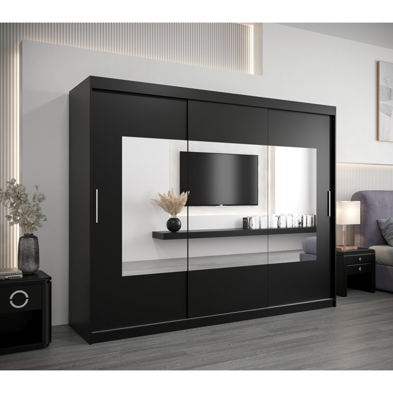 Arunima 3 Door Manufactured Wood Wardrobe, Black Matt