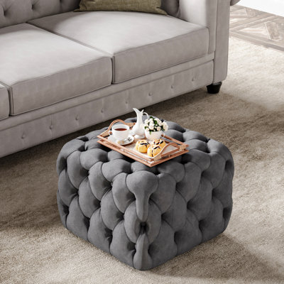 Dion 50cm Wide Velvet Tufted Square Solid Colour Cocktail Ottoman