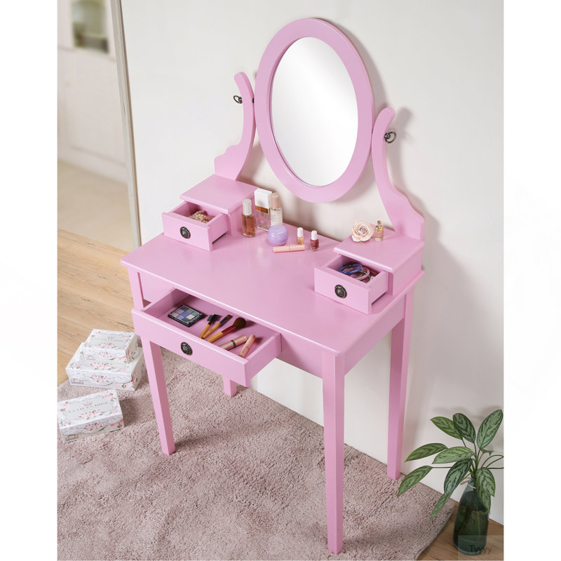 Ensemble coiffeuse et tabouret de maquillage Moniys, Rose
