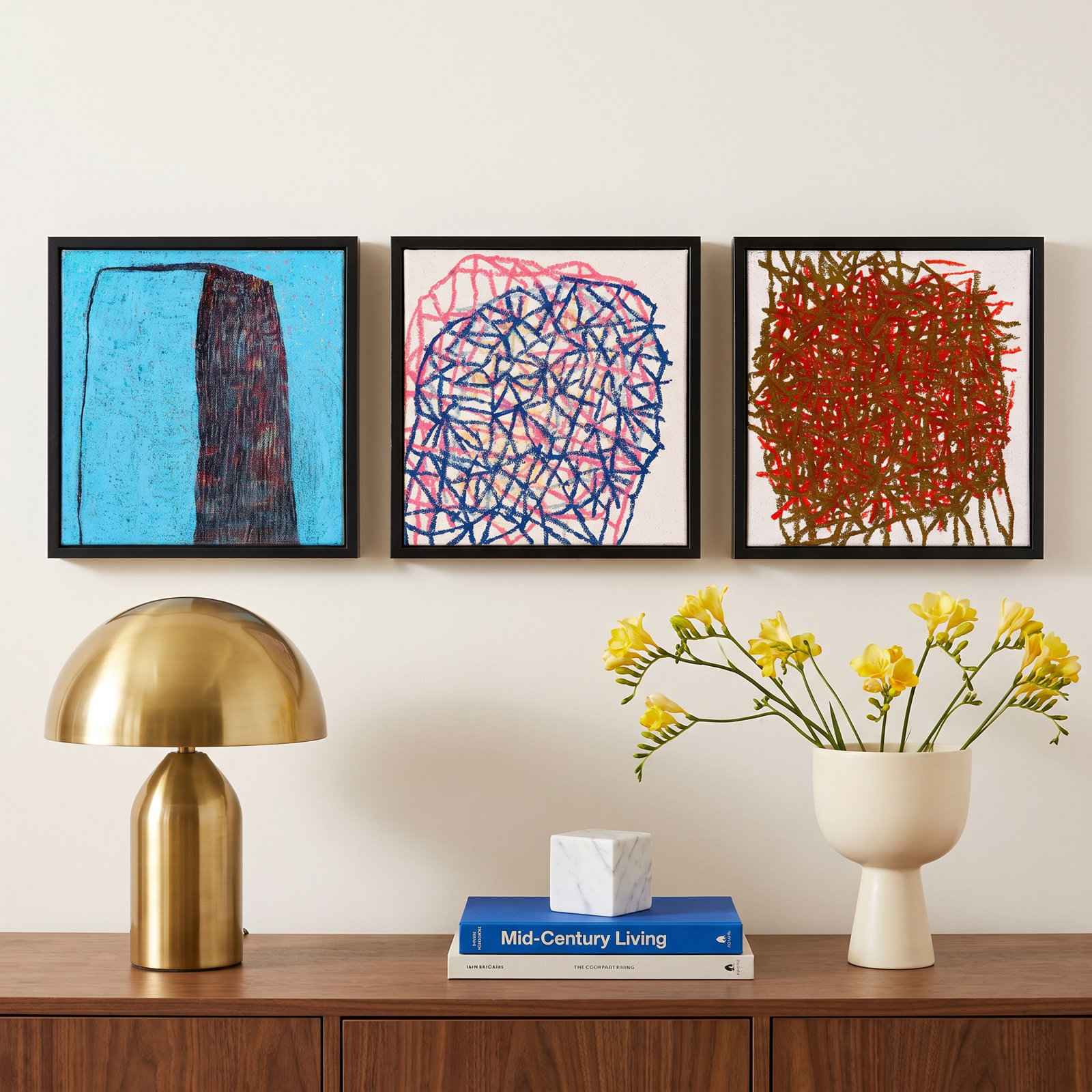 Drewes "Tangle" 3-Piece Print Set, 16" H x 48" W  x 1.25" D, Black