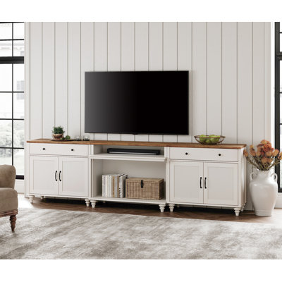 Farmhouse TV Stand For Tvs Up To 100'', Home Entertainment Center With 8 Storages For 75/80/85/90 Inch TV, White -  Alcott Hill®, 10F6BBB90FAD4A0FB19C259CED43980B