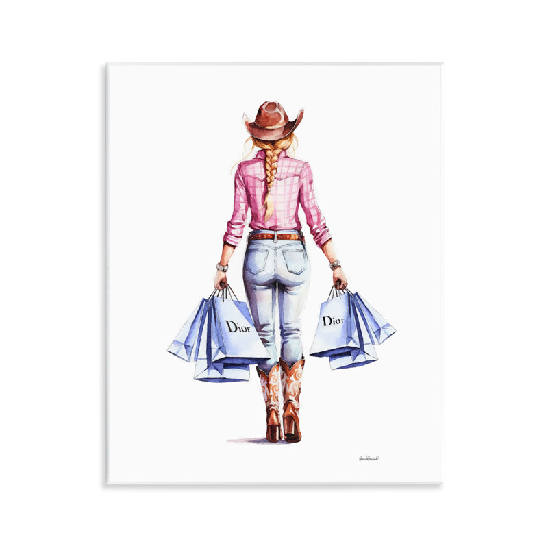  Glam Cowgirl Pink Plaid Wall Plaque Art by Amanda Greenwood