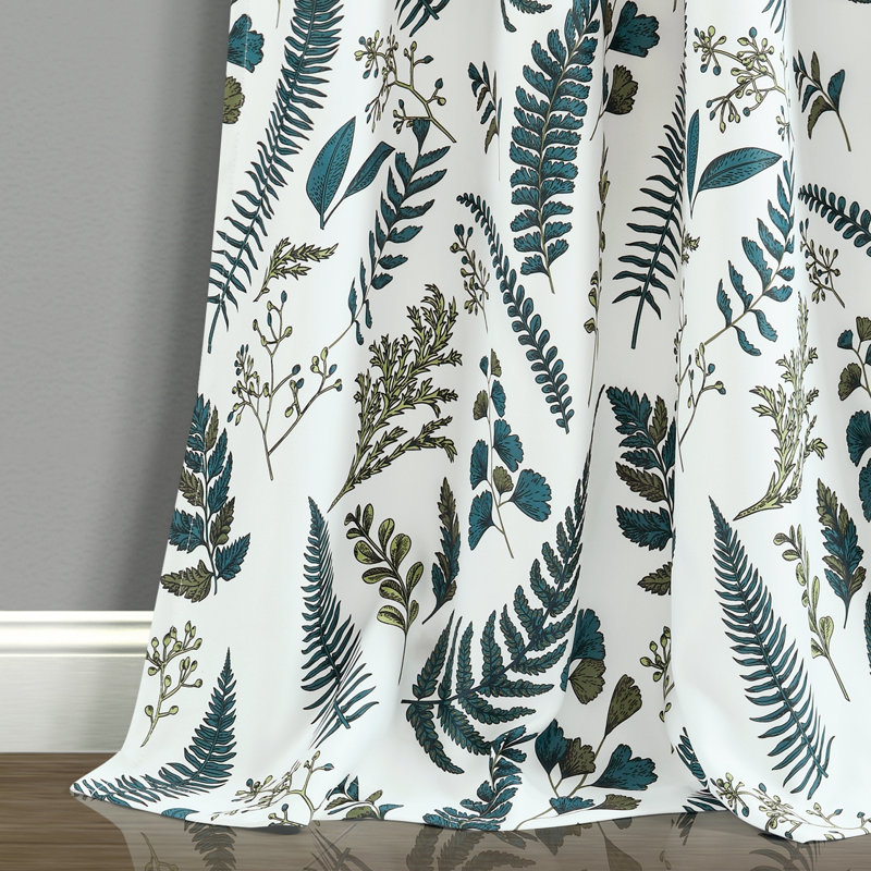 Devonia White and Green Nature-Inspired Blackout Window Curtain Panels