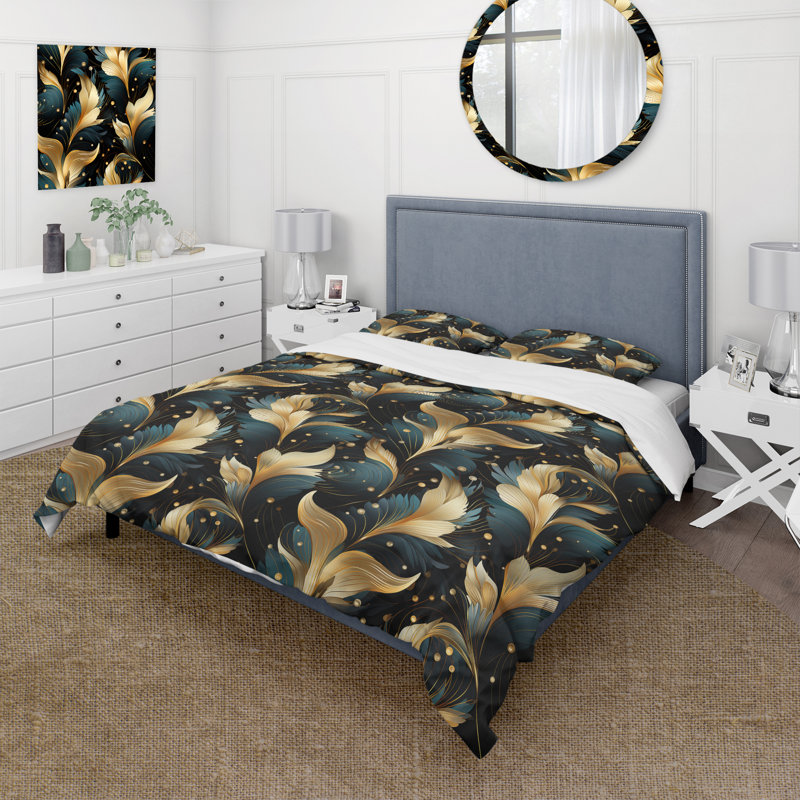 Ensemble de housse de couette Hollywood Glamour Opulence Emerald and Gold, Housse de couette simple + 1 taie décorative stan