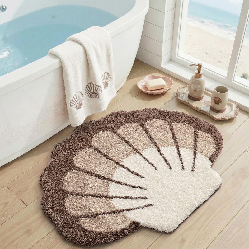 Seashell Bathroom Rugs Non Slip Washable