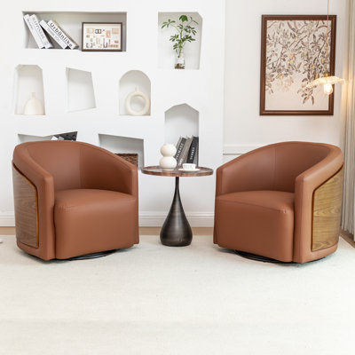 Delwood Vegan Leather Modern & Comfort Swivel Barrel Chair (Set Of 2)