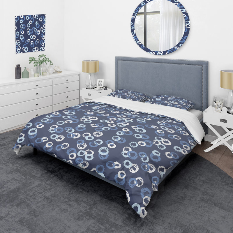 Ensemble de housse de couette en microfibre bleu marine / blanc 3 pièces