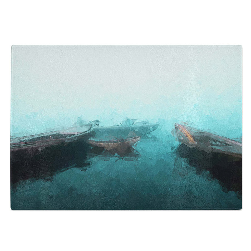 Glass Fishing Boats in Varanasi india in Abstract Chopping Board, 28.5 cm W x 20 cm L