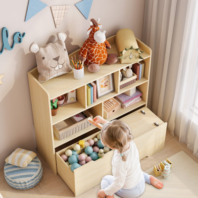 Toy Storage Cabinet, Kids Bookcase with Movable Drawers and Open Shelves, Kids Bookshelf for Playroom Nursery Kindergarten Organization by Latitude Run