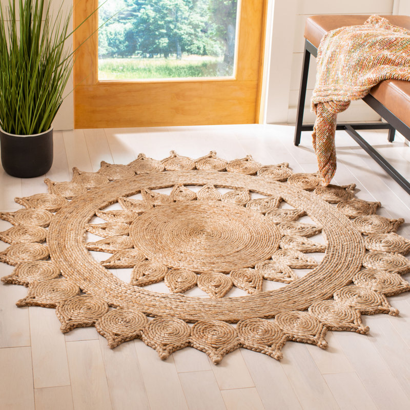 Tapis de couleur unie en jute tissé à la main Iara, Rond 10 pi