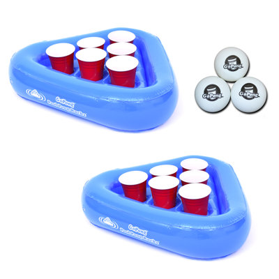 GoPong Pool Pong Rack Floating Beer Pong Set, Includes 2 Rafts and 3 Pong Balls, Blue