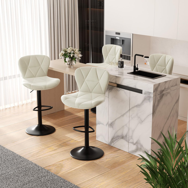 Modern Diamond - Pattern Adjustable Bar Stools, White