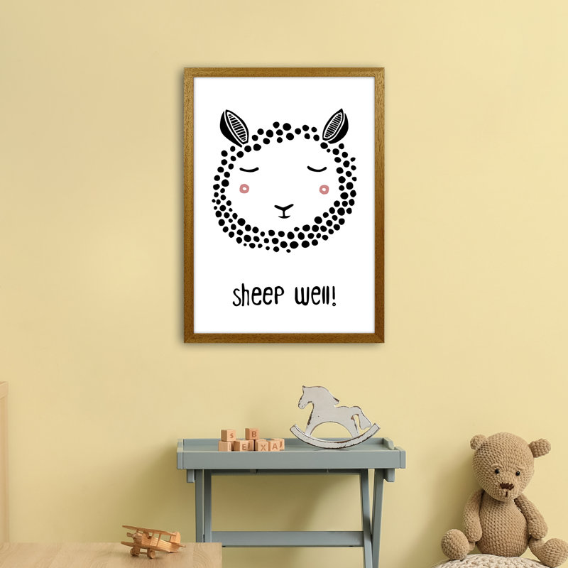 Sheep by Miniofmine - Print, 63cm H x 46cm W x 3cm D, Brown Framed