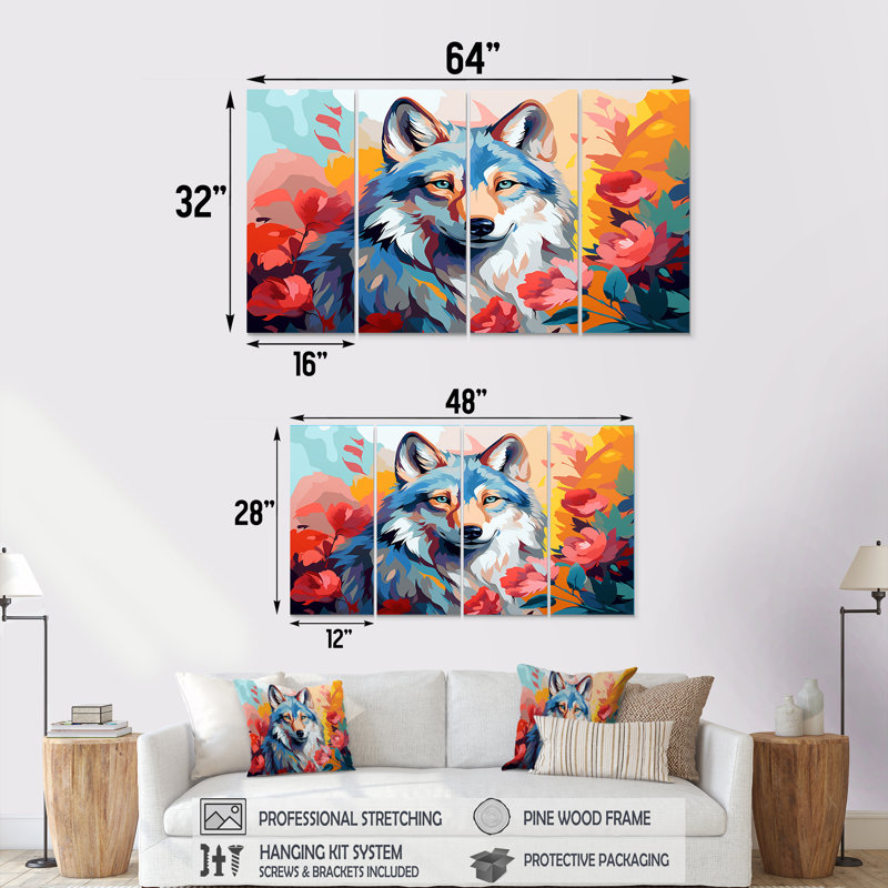 Impressionniste impressionnant loups colorés impressionnistes I - loup, H 32 po x l 64 po