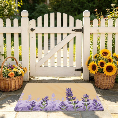 Indoor Outdoor Lavender Floral Entry Mat, 24"x 36", Purple & Beige