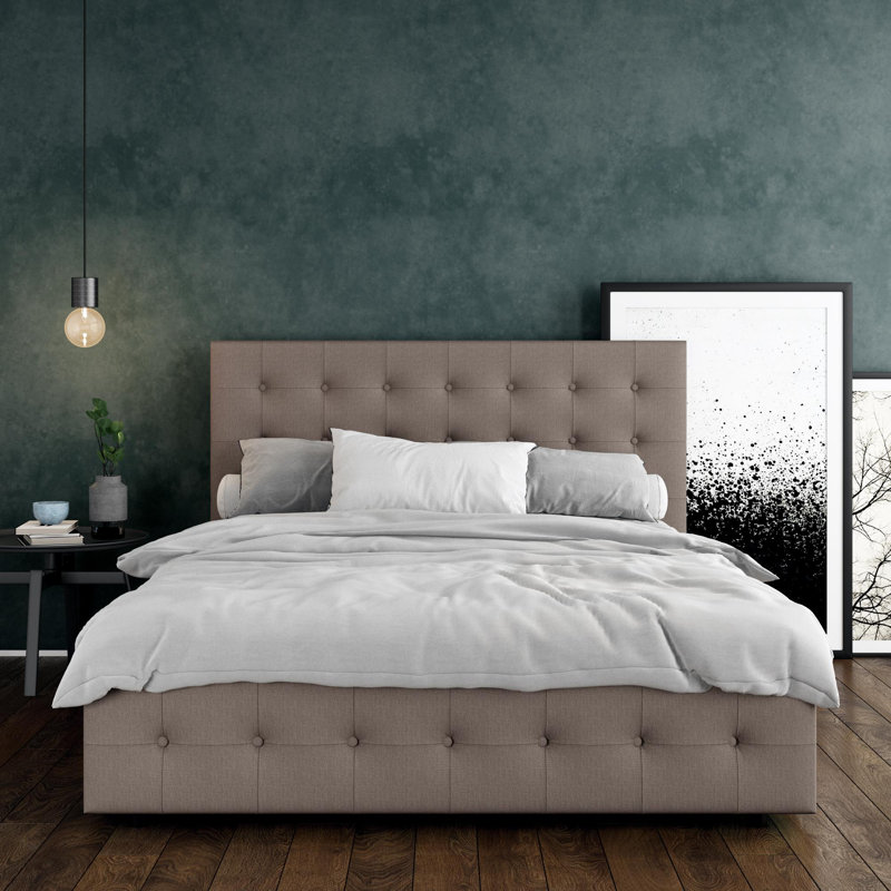 Morphis Upholstered Unfinished Platform Storage Bed, Queen, Gray Linen