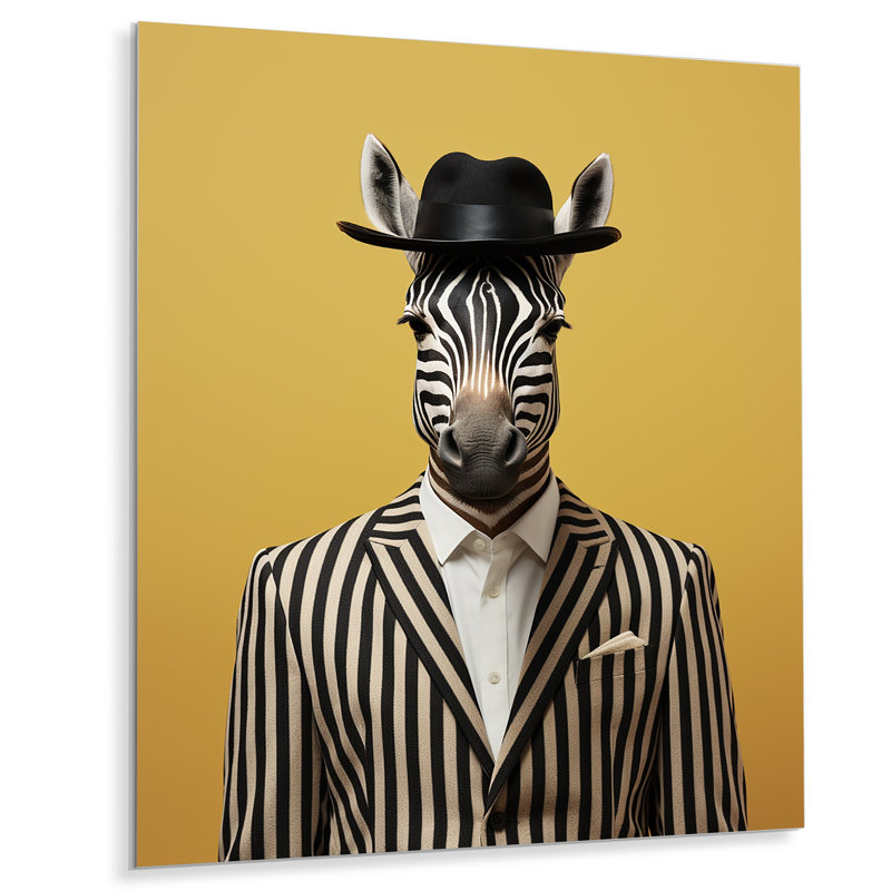 Chic Zebra suit - Art mural animal zèbre en métal, H 32 po x l 16 po x P 1 po