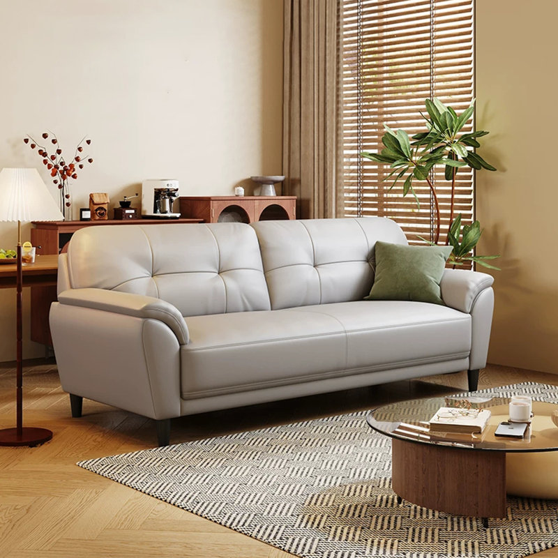 Coussin de canapé standard en cuir véritable, Gris, H 31,5 po x l 86,61 po x P 33,46 po