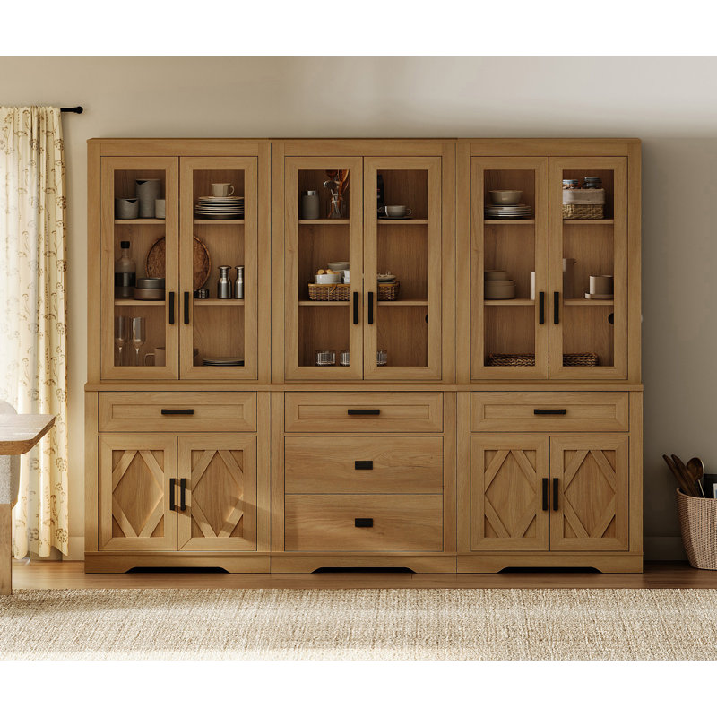 3 Column Bookcase With Drawer,73.3" Tall Floor Standing Bookshelf,Modern Farmhouse Display Storage Cabinet With Adjustable Shelves,Walnut