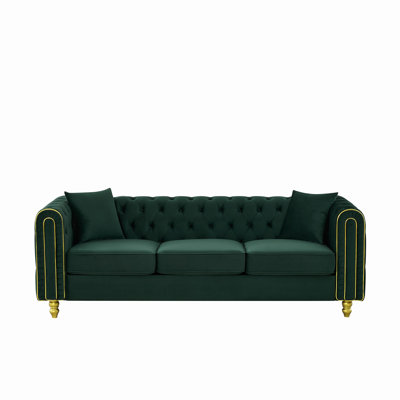 3 Seater +3 Seater Modern Loveseat Sofa,3+3 Seater Couch Comfy Velvet Sofa Button Tufted Rolled Arms and Gold Legs,Chesterfield for Primary Living Space,Green