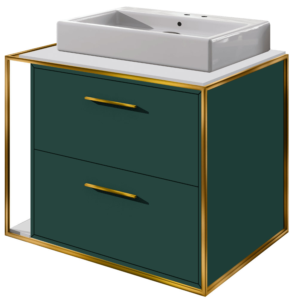 Linea 24'' Single Bathroom Vanity, Matte Olive Green, Brass, Double