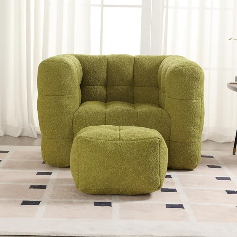 fauteuil à billes avec repose-pieds, Polyester vert