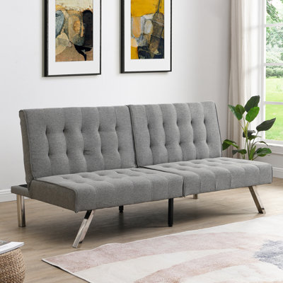 Grey Futon Bed With Wood Frame And Stainless Leg, Modern Furniture Piece Robust Practical Seating Option