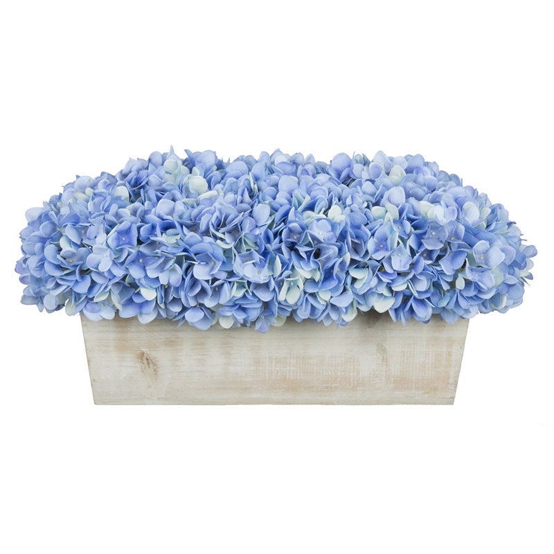 Centre de table hydrangées dans un pot, Beige, Bleu