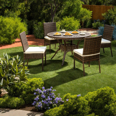 Modern Patio Dining Chairs, Steel Pe Rattan 4 Piece Set For Outdoor Dining
