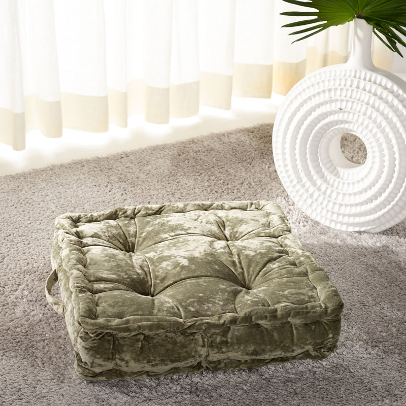 Belia Yellow Velvet Square Floor Pillow with Handle
