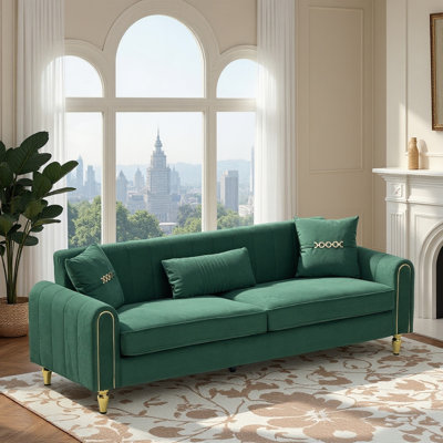 FX-P11-GR (SOFA)87.4 Inches Contemporary Upholstered Sofa Couch, 3 Seater Sofa With Plush Cushions & Pillows, Comfortable Pocket Spring Support, Modern Living Room Furniture