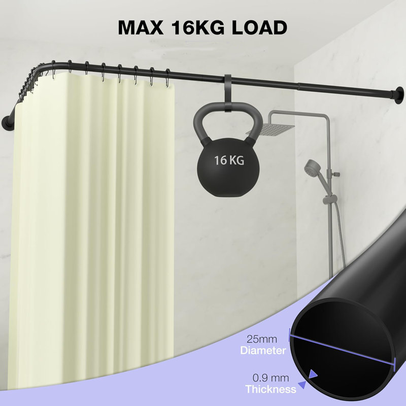 L-Shaped Drill / Screw Shower Curtain Pole
