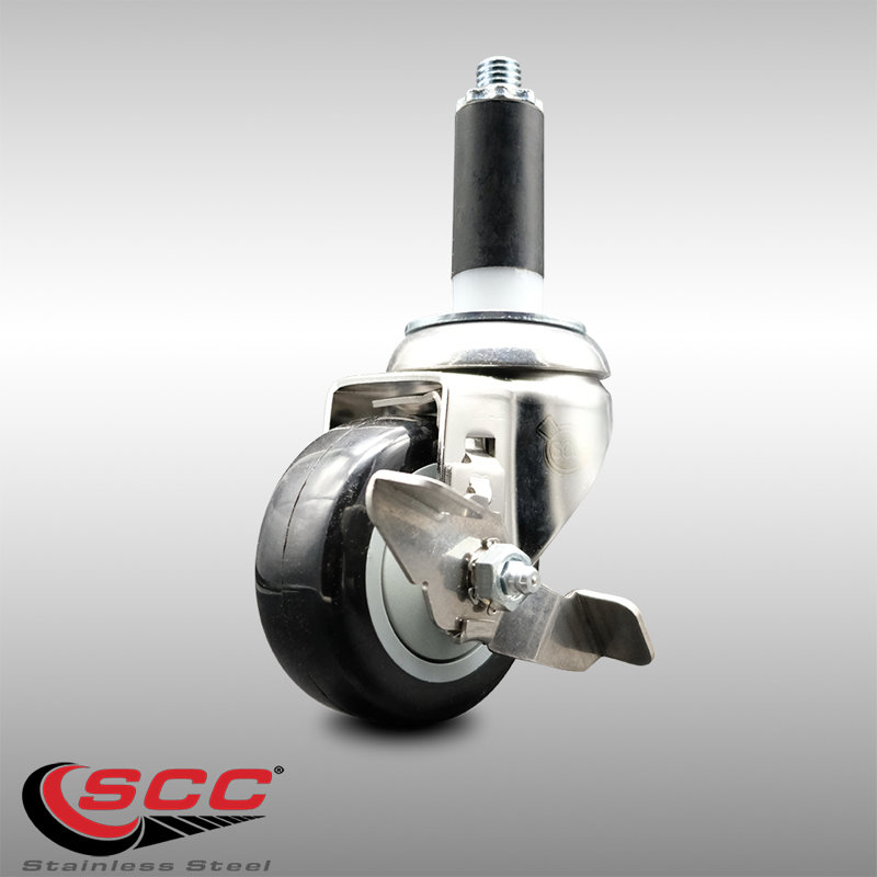 Polyurethane Swivel Expanding Stem Caster Brake, 3" H x 3" W