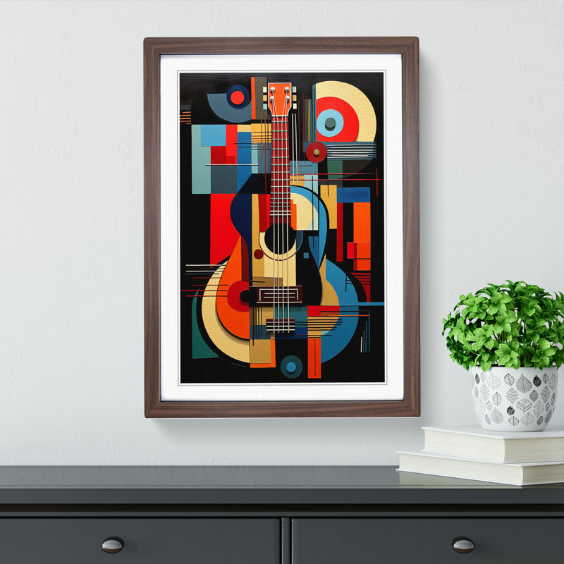 Guitar Constructivism - Single Picture Frame Print on Wood, 46cm H x 34cm W x 2cm D, Walnut