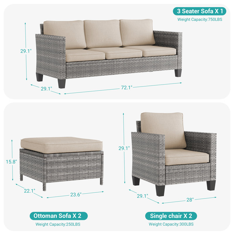Pallua 5 - Person Patio Conversation Set with Cushions, Beige, Gray