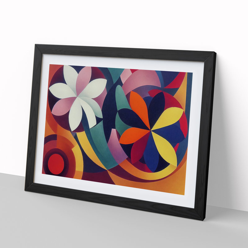 Masterful Abstract Flowers - Single Picture Frame Painting, 25cm H x 34cm W x 2cm D, Black
