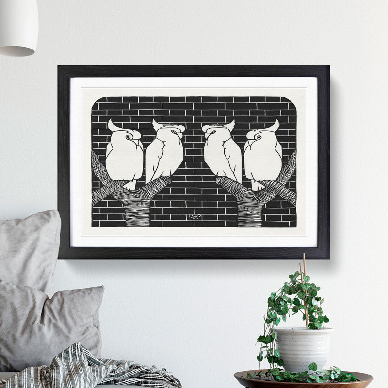 Four Crowned Cockatoos by Samuel De Mesquita - Picture Frame Painting, Black Framed, 27cm H x 36cm W x 2cm D