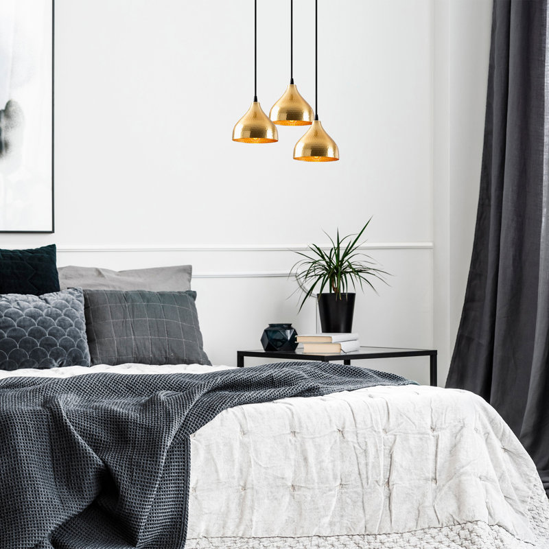 Lustre moderne doré, hauteur réglable, 42 x 42 cm | Corps en métal, hauteur 45,7 po | 3 x douilles E27 (40 W maximum) | Design scandinave glamour, parfait pour le salon et la salle à manger | Homologué IP20, éclairage élégant et élégant