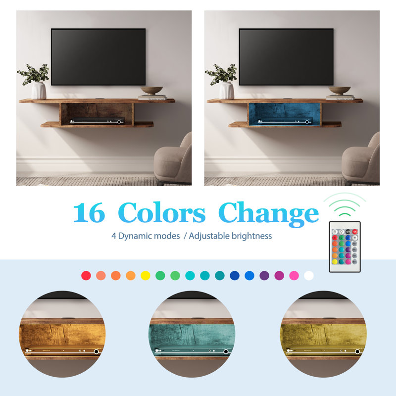 Hulten Floating TV Stand for TVs up to 55", Rustic Brown