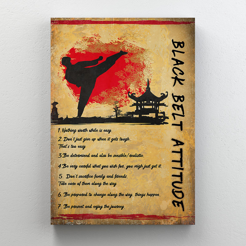 Practicing Karate Shadow - Black Belt Attitude - 1 Piece Rectangle Graphic Art Print On Wrapped Canvas, 36" H x 24" W x 2" D