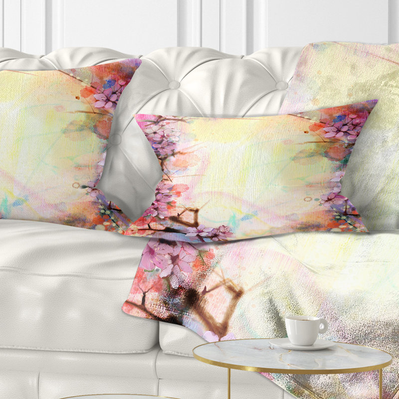 Rose Sakura sur fond flou - Coussin décoratif à imprimé floral, 12 po x 20 po, Rectangle