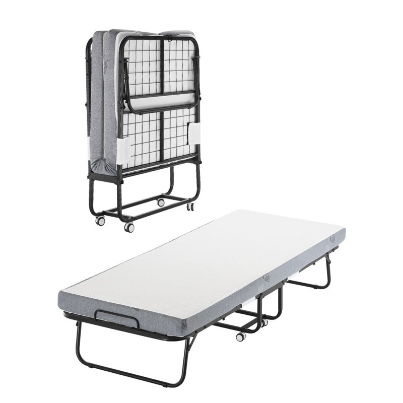 Rollaway Bed, 31 in x 75 in Folding Bed with 4 in Mattress, Twin Size Foldable Bed with Sturdy Metal Frame & Memory Foam Mattress, Portable Twin Roll Away Bed with Mattress, for Adults, Guest