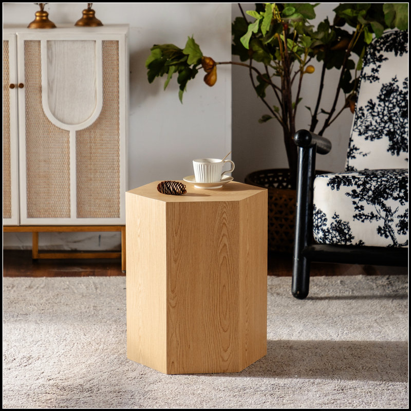 Table basse hexagonale en MDF - Autocollant aspect bois naturel, table d'appoint moderne entièrement assemblée pour petits espaces (salon/chambre)