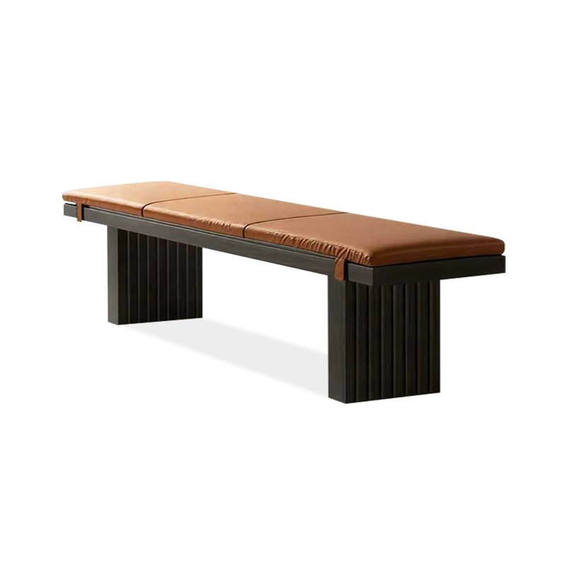 Orange Solid Wood Upholstered Bench, Orange