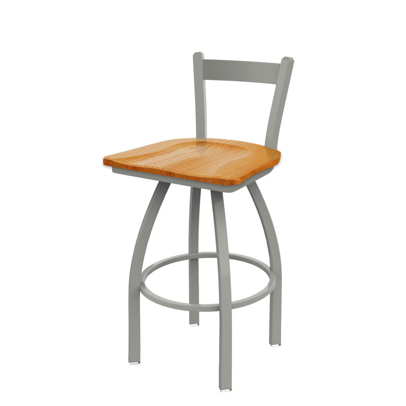 821 Catalina Low Back Swivel Counter Stool, Anodized Nickel, Wood-Medium Oak, Bar Stool ( 30" Seat Height)