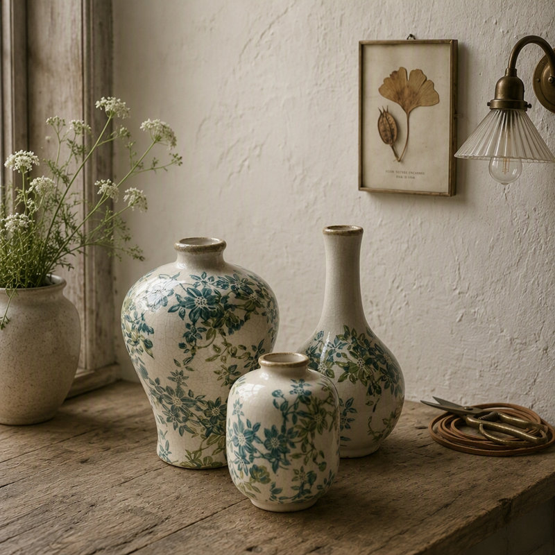 Ensemble de 3 vases floraux en céramique, L: 5,3 x 5,3 x 8 po, M: 4,3 x 4,3 x 8 po, S: 4 x 4 x 5,5